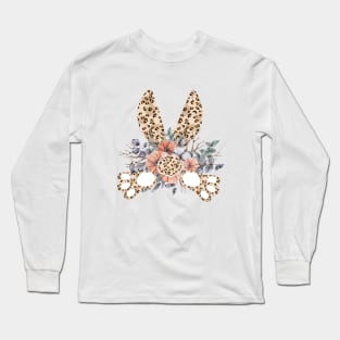 Cute leopard floral boho bunny ears illustration Long Sleeve T-Shirt